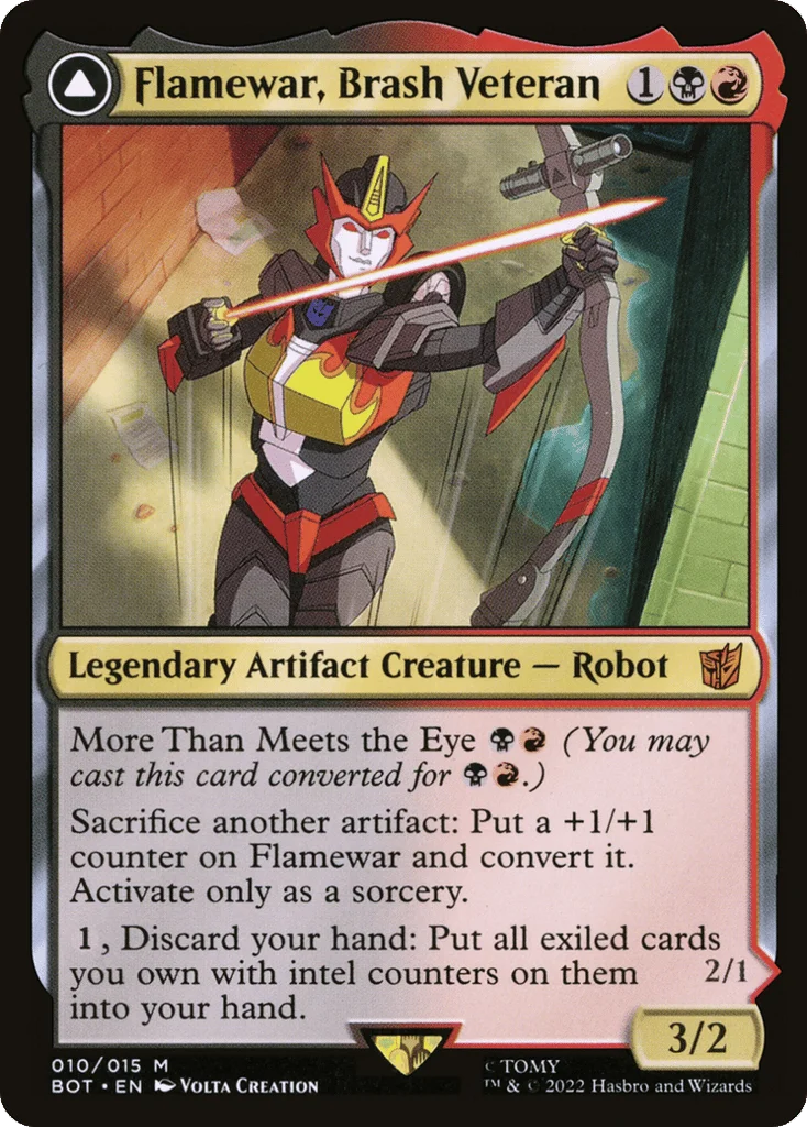 Flamewar, Brash Veteran // Flamewar, Streetwise Operative · Transformers