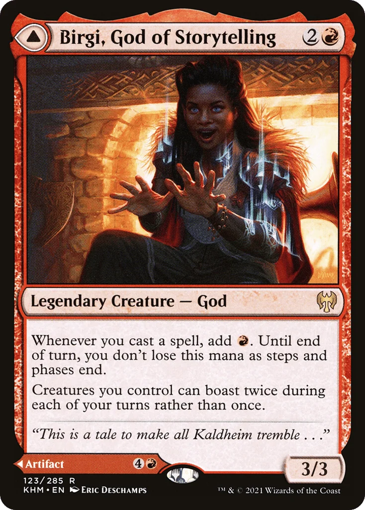 Birgi, God of Storytelling // Harnfel, Horn of Bounty · Kaldheim