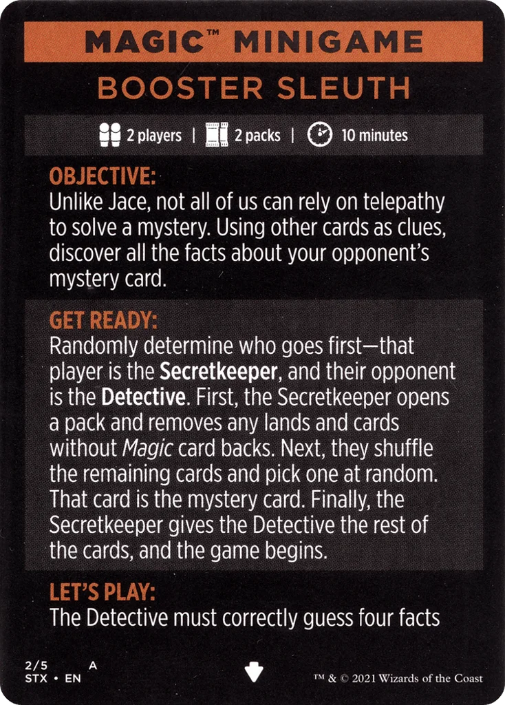 Booster Sleuth // Booster Sleuth (cont'd) · Strixhaven: School of Mages Minigames