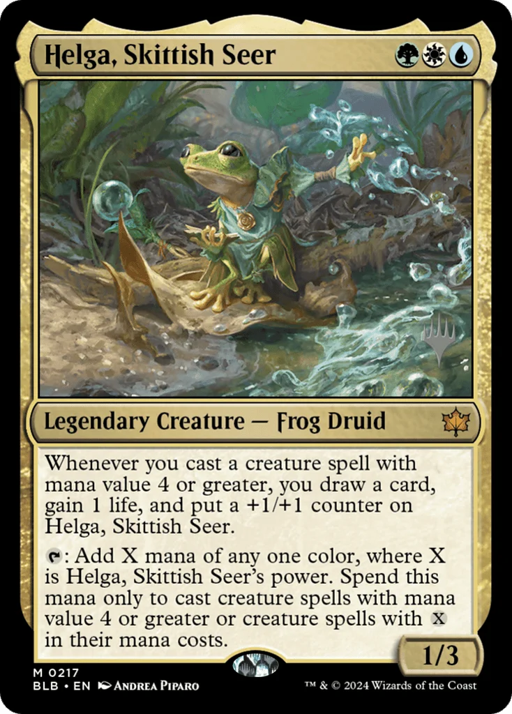 Helga, Skittish Seer · Bloomburrow Promos