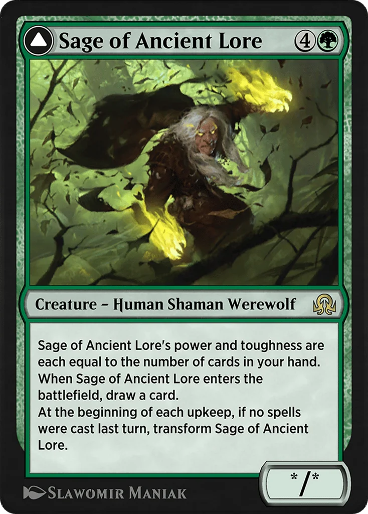 Sage of Ancient Lore // Werewolf of Ancient Hunger · Shadows over Innistrad Remastered