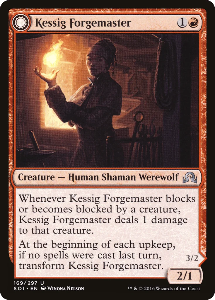 Kessig Forgemaster // Flameheart Werewolf · Shadows over Innistrad