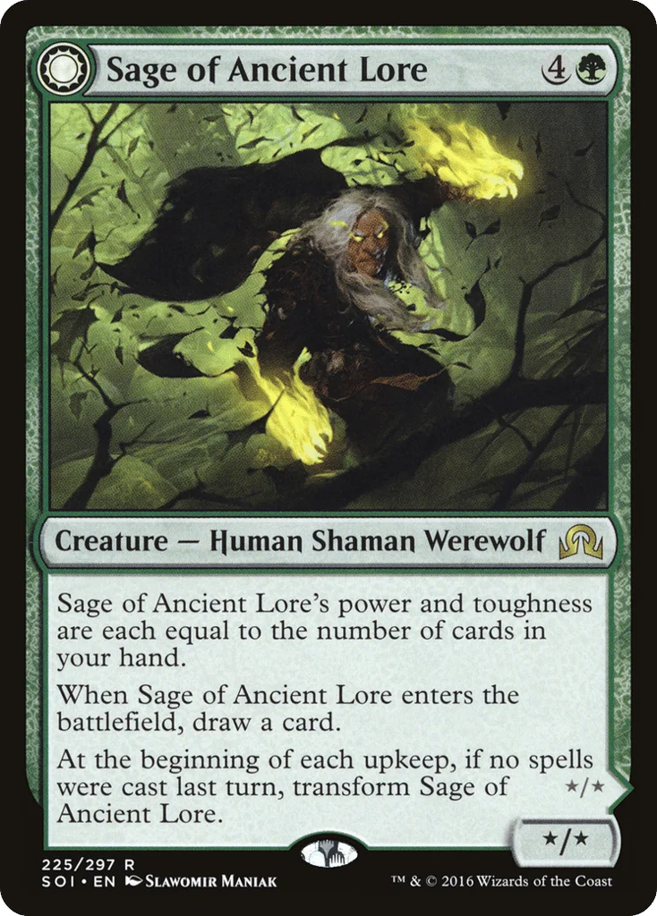 Sage of Ancient Lore // Werewolf of Ancient Hunger · Shadows over Innistrad
